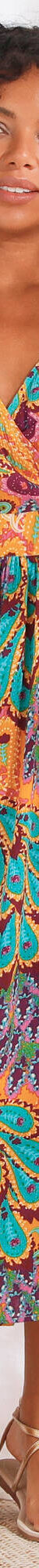 Robe volantée cache-coeur imprimée, crépon (curry / turquoise) Robe volantée cache-coeur imprimée, crépon (curry / turquoise)